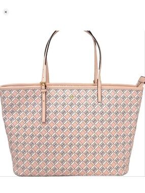 NWT TORY BURCH Geo Logo Top Zip Large Tote Pink